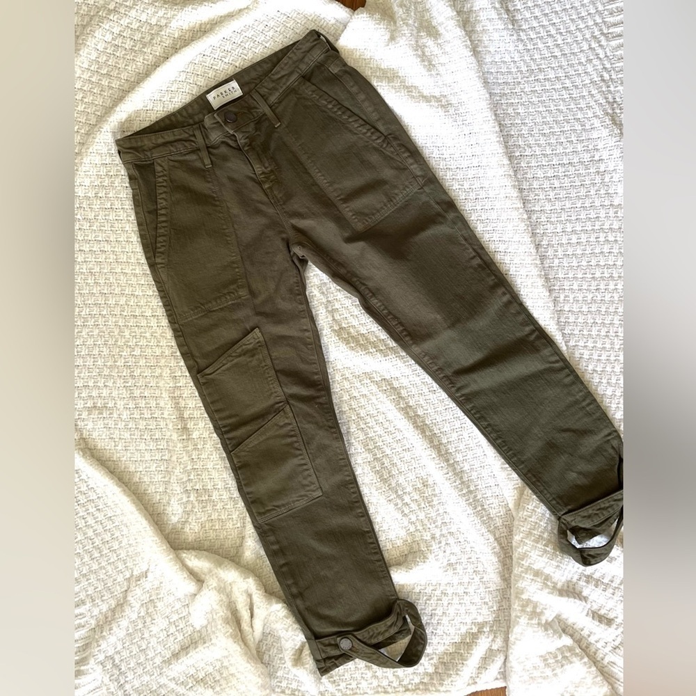 Pants Cargo Utility Parker Smith Khaki Olive Green Slim Leg 2/26 Vintage Retro - Picture 3 of 10